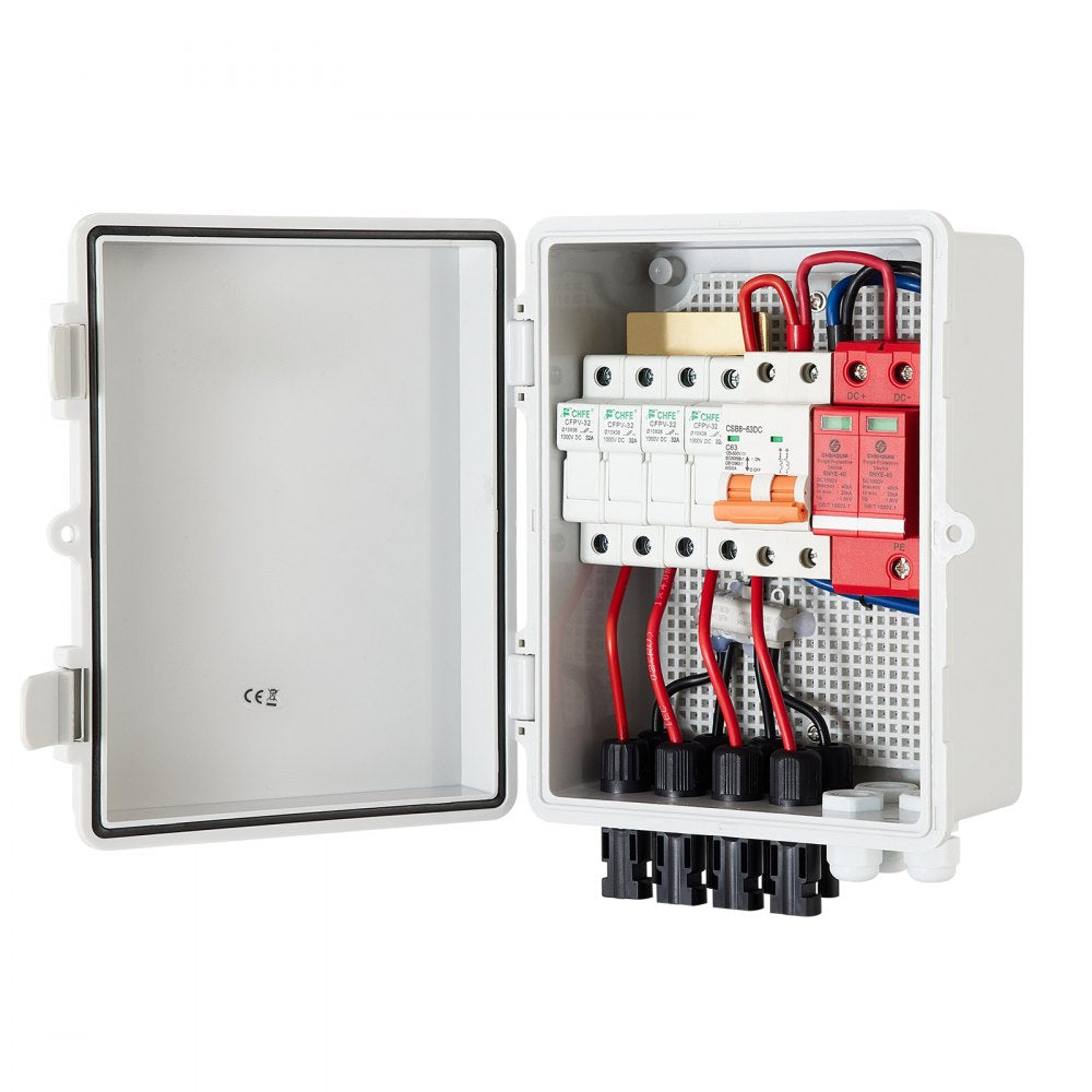 AMITOOLS PV Combiner Box, 4 String with 15A Rated Current Fuse, 63A Circuit Breaker, Lightning Arreste Connector for On/Off Grid Solar Panel System, IP65