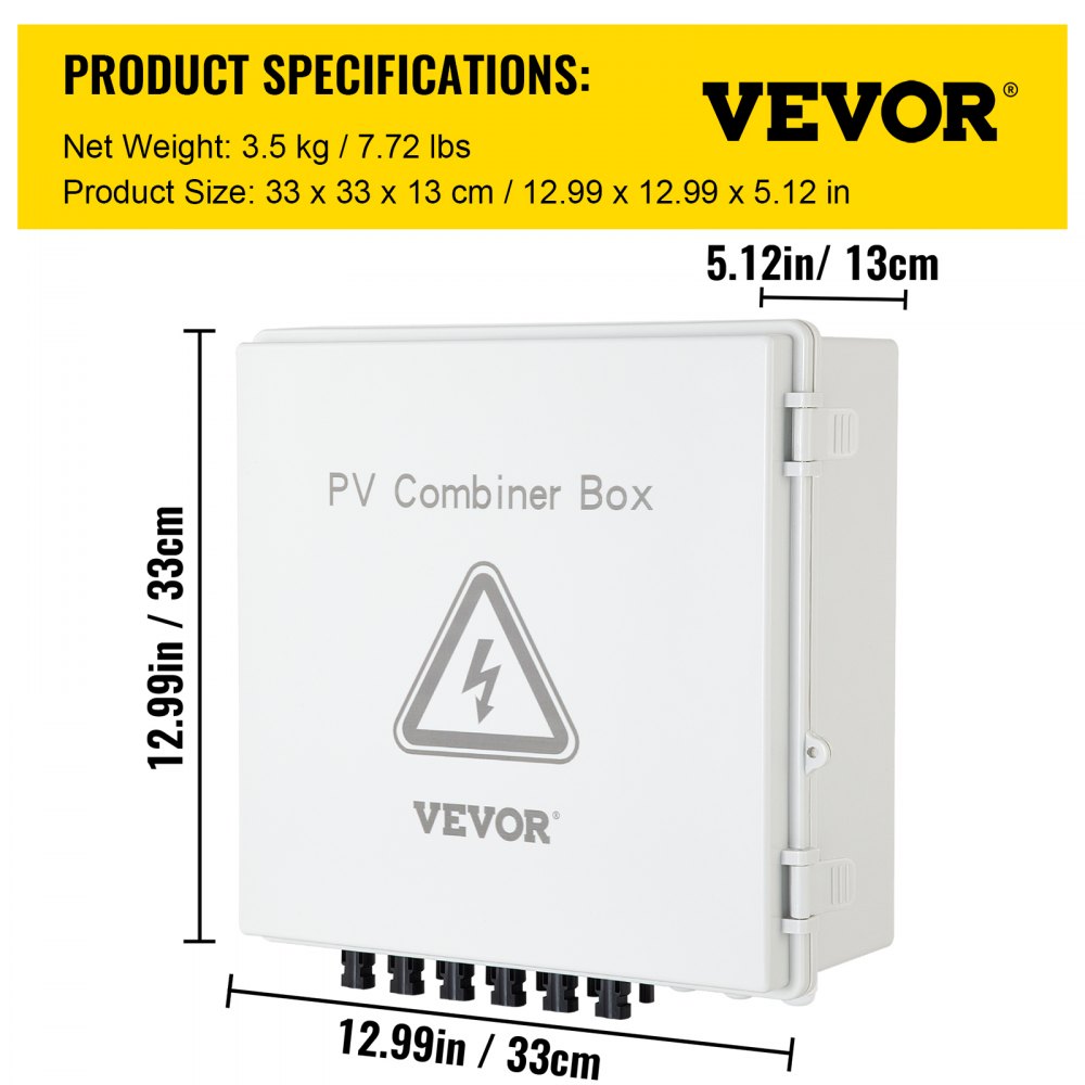 AMITOOLS PV Combiner Box, 6 String, Solar Combiner Box with 15A Rated Current Fuse, 125A Circuit Breaker, Lightning Arreste and Solar Connector, for On/Off Grid Solar Panel System, IP65 Waterproof