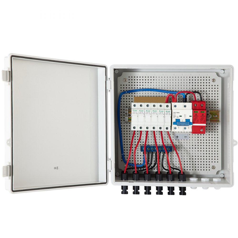 AMITOOLS PV Combiner Box, 6 String, Solar Combiner Box with 15A Rated Current Fuse, 125A Circuit Breaker, Lightning Arreste and Solar Connector, for On/Off Grid Solar Panel System, IP65 Waterproof