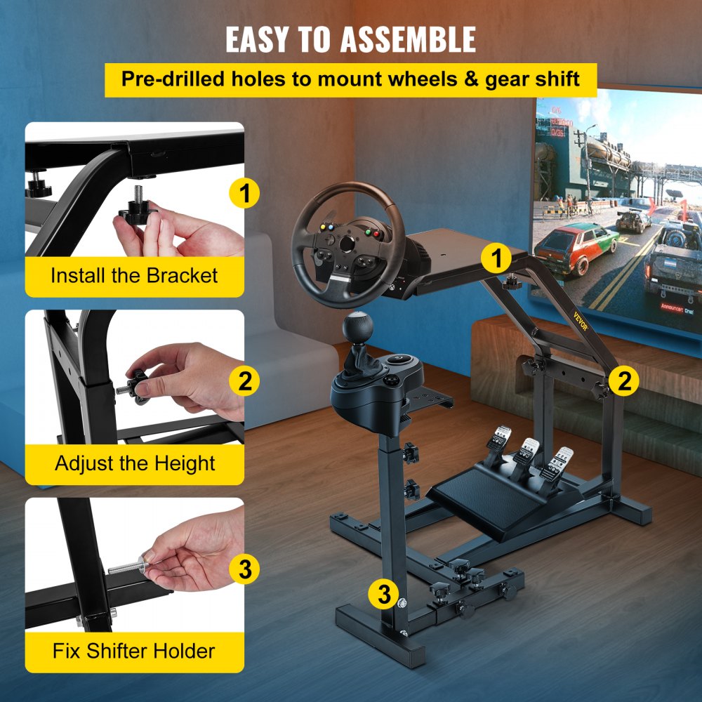 AMITOOLS Racing Simulator Cockpit Height Adjustable Racing Wheel Stand with fit for Logitech G25, G27, G29, G920 Racing Wheel and Pedals Not Included