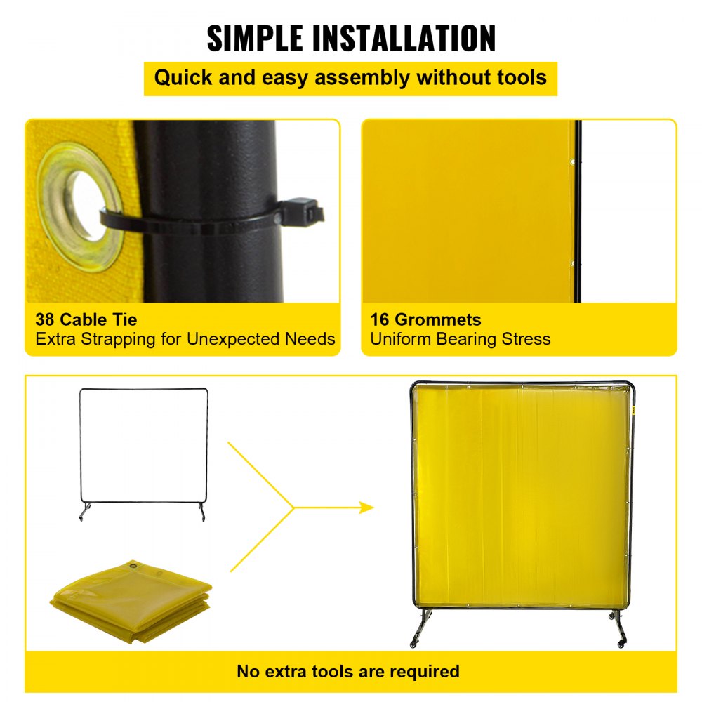 AMITOOLS Welding Screen with Frame 6' x 6', Welding Curtain with 4 Wheels, Welding Protection Screen Yellow Flame-Resistant Vinyl, Portable Light-Proof Professional