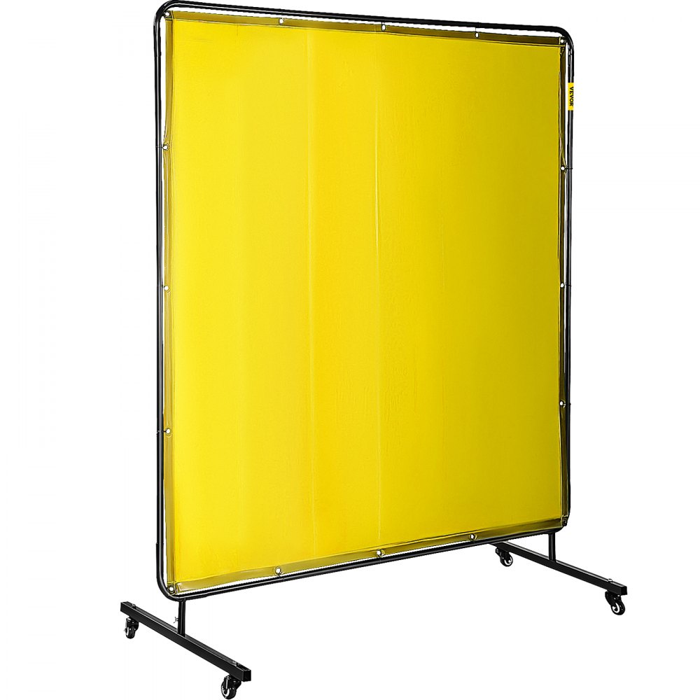 AMITOOLS Welding Screen with Frame 6' x 6', Welding Curtain with 4 Wheels, Welding Protection Screen Yellow Flame-Resistant Vinyl, Portable Light-Proof Professional