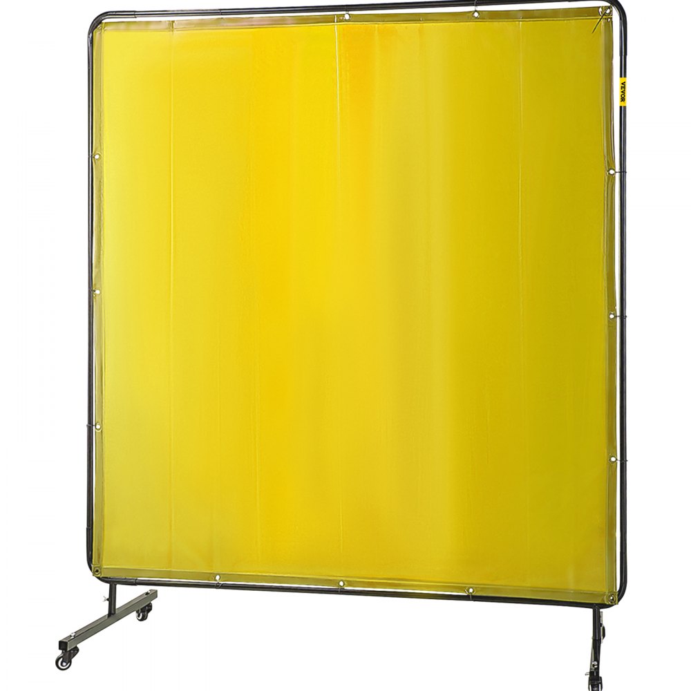 AMITOOLS Welding Screen with Frame 6' x 6', Welding Curtain with 4 Wheels, Welding Protection Screen Yellow Flame-Resistant Vinyl, Portable Light-Proof Professional