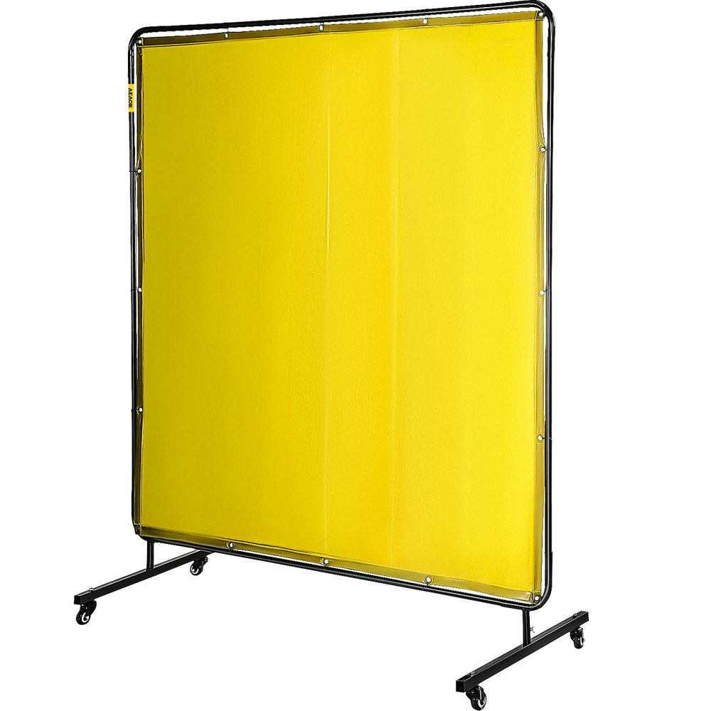 AMITOOLS Welding Screen with Frame 6' x 6', Welding Curtain with 4 Wheels, Welding Protection Screen Yellow Flame-Resistant Vinyl, Portable Light-Proof Professional