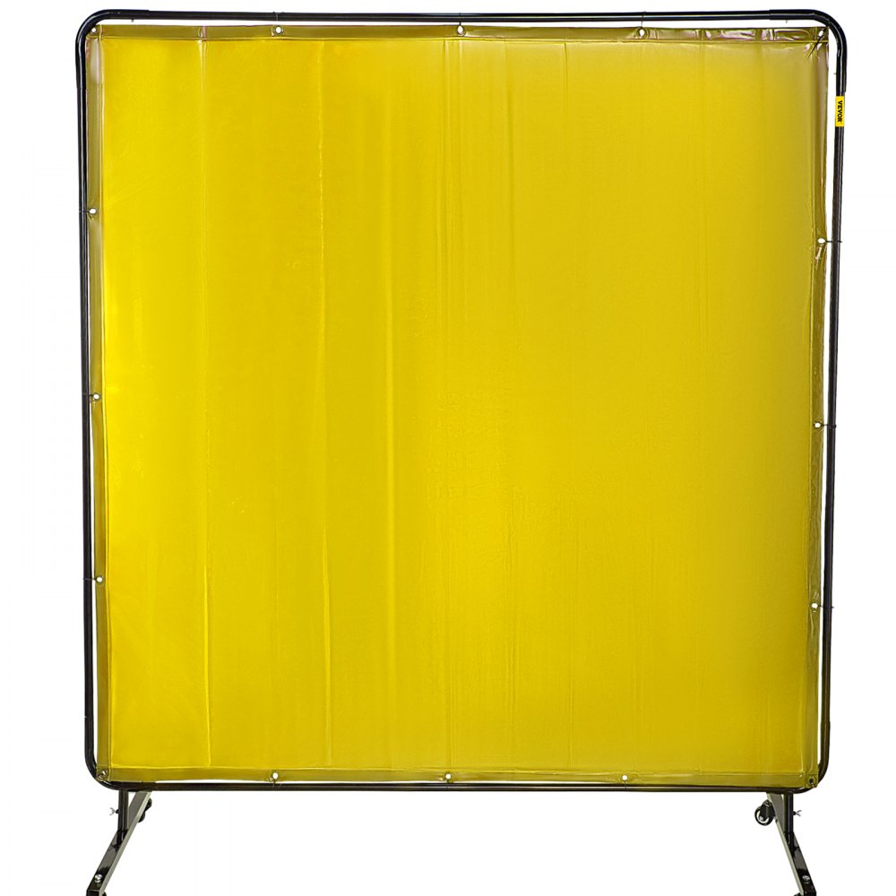 AMITOOLS Welding Screen with Frame 6' x 6', Welding Curtain with 4 Wheels, Welding Protection Screen Yellow Flame-Resistant Vinyl, Portable Light-Proof Professional