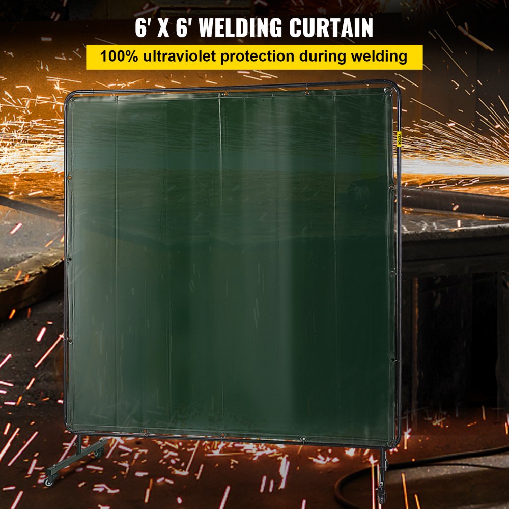 AMITOOLS Welding Screen with Frame 6' x 6', Welding Curtain with 4 Wheels, Welding Protection Screen Green Flame-Resistant Vinyl, Portable Light-Proof Professional