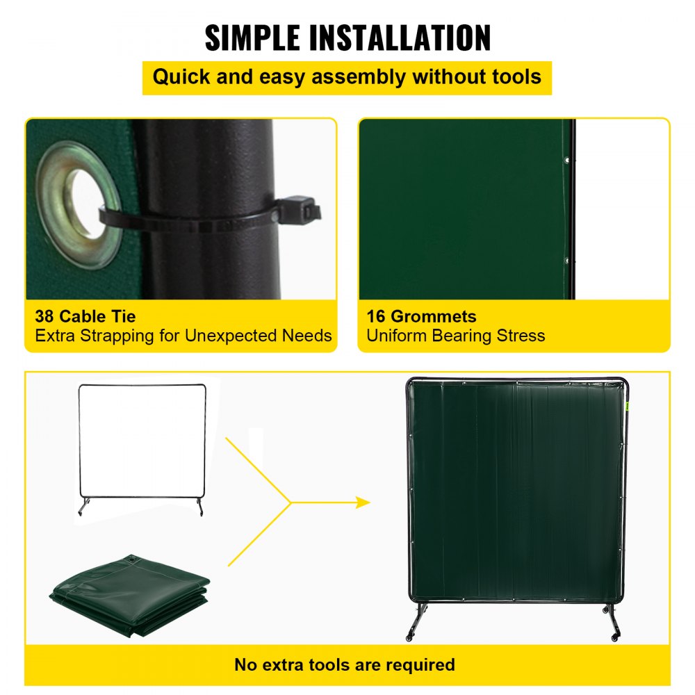 AMITOOLS Welding Screen with Frame 6' x 6', Welding Curtain with 4 Wheels, Welding Protection Screen Green Flame-Resistant Vinyl, Portable Light-Proof Professional