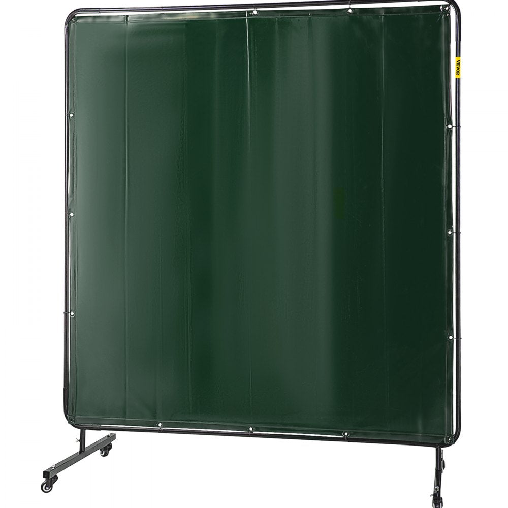 AMITOOLS Welding Screen with Frame 6' x 6', Welding Curtain with 4 Wheels, Welding Protection Screen Green Flame-Resistant Vinyl, Portable Light-Proof Professional