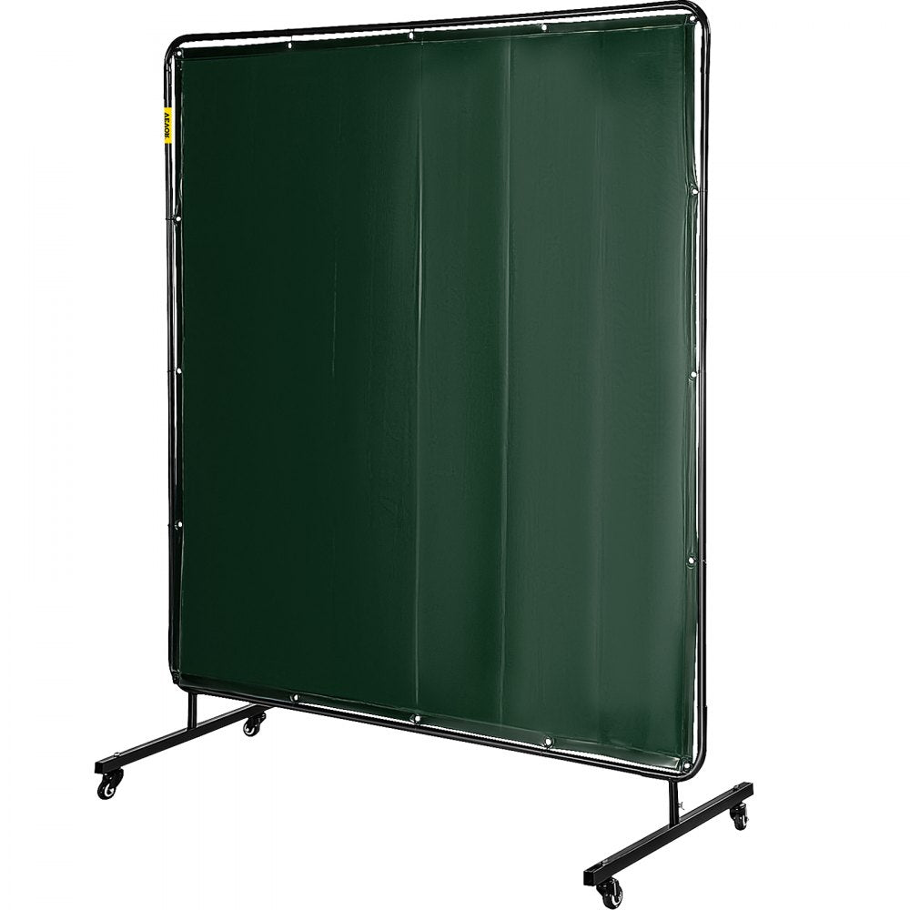 AMITOOLS Welding Screen with Frame 6' x 6', Welding Curtain with 4 Wheels, Welding Protection Screen Green Flame-Resistant Vinyl, Portable Light-Proof Professional