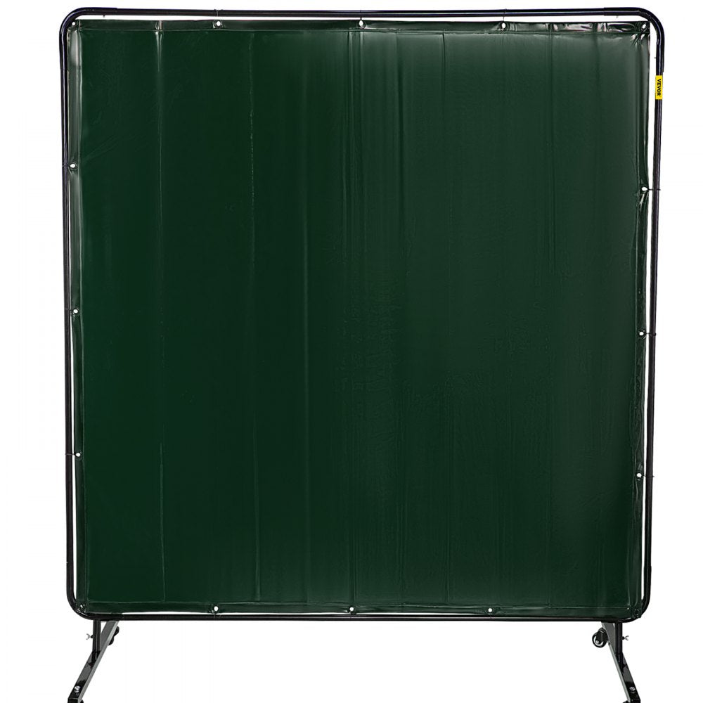 AMITOOLS Welding Screen with Frame 6' x 6', Welding Curtain with 4 Wheels, Welding Protection Screen Green Flame-Resistant Vinyl, Portable Light-Proof Professional