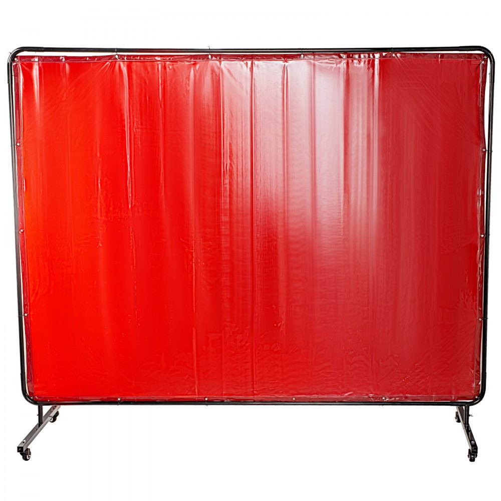 AMITOOLS Welding Screen with Frame 8' x 6', Welding Curtain with 4 Wheels, Welding Protection Screen Red Flame-Resistant Vinyl, Portable Light-Proof Professional