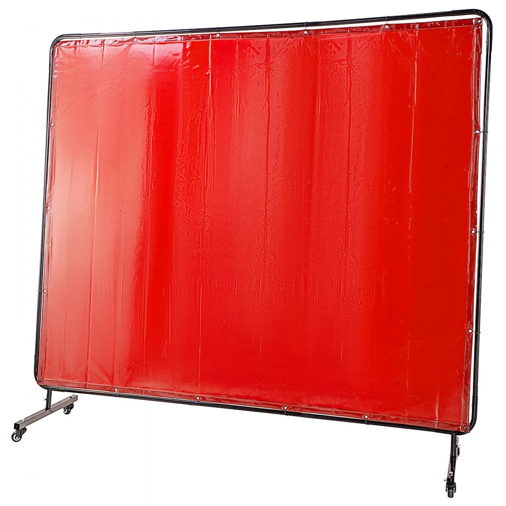 AMITOOLS Welding Screen with Frame 8' x 6', Welding Curtain with 4 Wheels, Welding Protection Screen Red Flame-Resistant Vinyl, Portable Light-Proof Professional