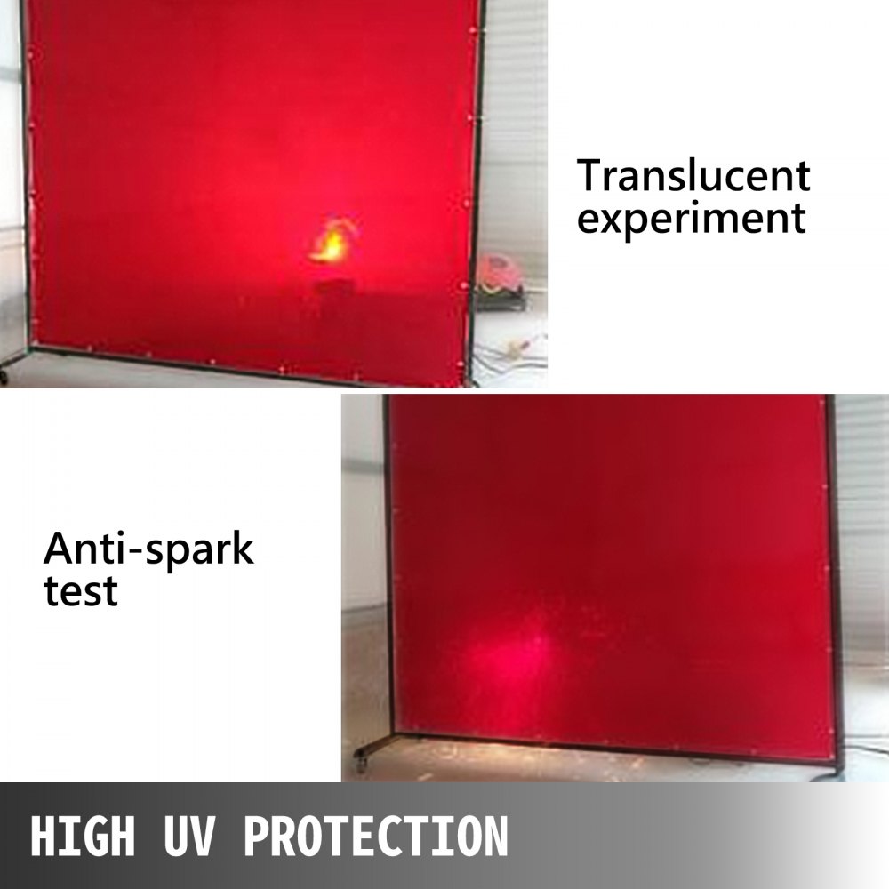 AMITOOLS Welding Screen with Frame 8' x 6', Welding Curtain with 4 Wheels, Welding Protection Screen Red Flame-Resistant Vinyl, Portable Light-Proof Professional