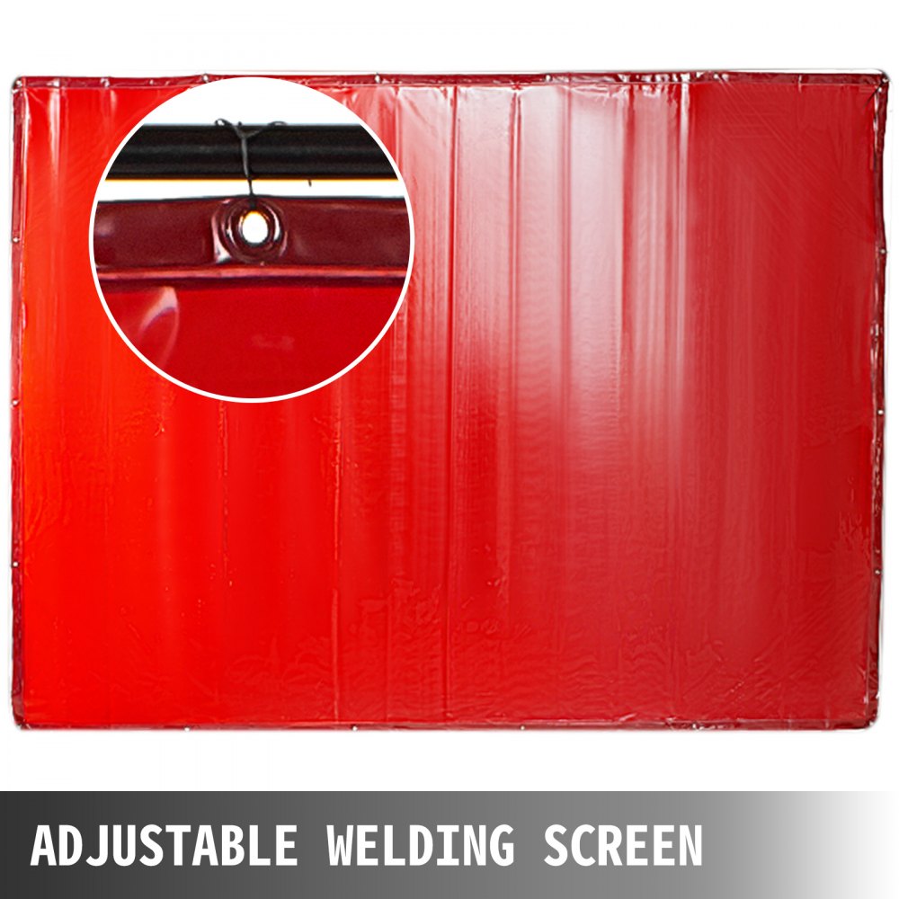 AMITOOLS Welding Screen with Frame 8' x 6', Welding Curtain with 4 Wheels, Welding Protection Screen Red Flame-Resistant Vinyl, Portable Light-Proof Professional