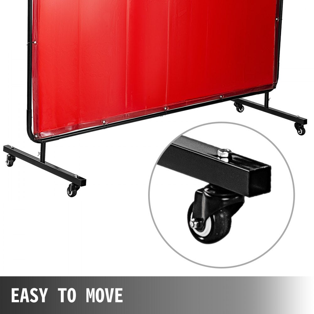 AMITOOLS Welding Screen with Frame 8' x 6', Welding Curtain with 4 Wheels, Welding Protection Screen Red Flame-Resistant Vinyl, Portable Light-Proof Professional