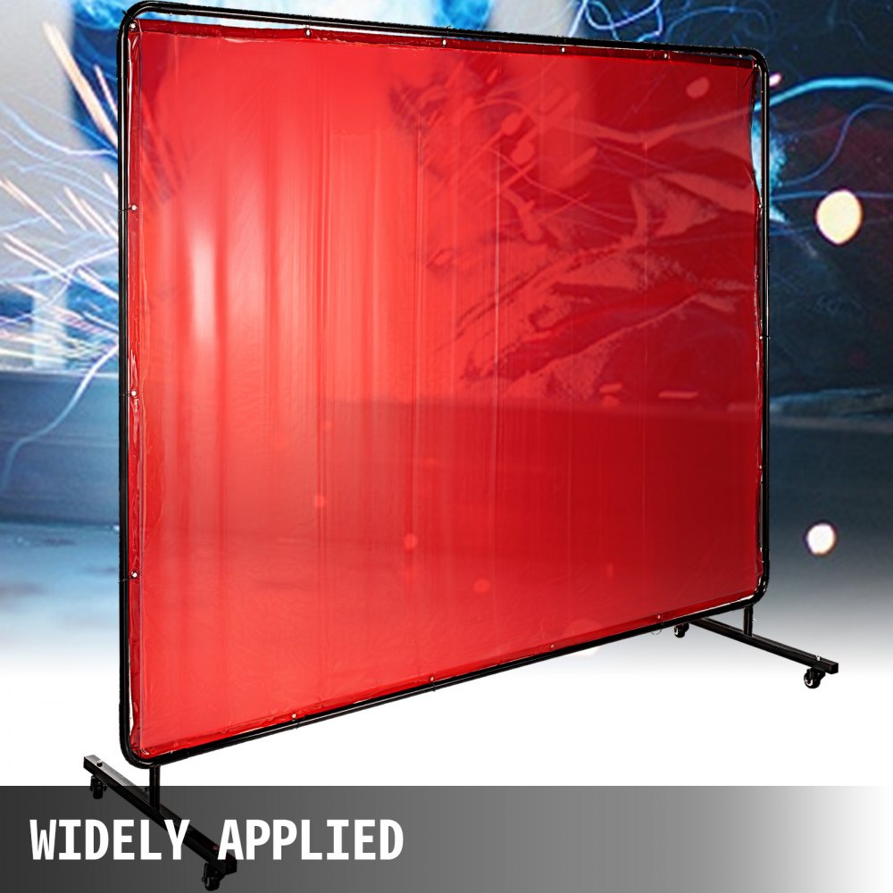 AMITOOLS Welding Screen with Frame 8' x 6', Welding Curtain with 4 Wheels, Welding Protection Screen Red Flame-Resistant Vinyl, Portable Light-Proof Professional