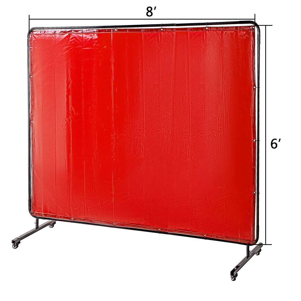 AMITOOLS Welding Screen with Frame 8' x 6', Welding Curtain with 4 Wheels, Welding Protection Screen Red Flame-Resistant Vinyl, Portable Light-Proof Professional