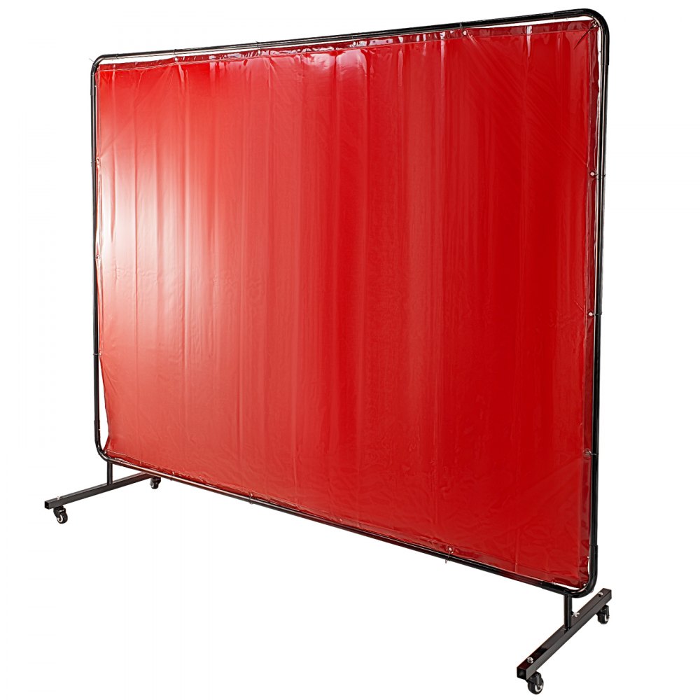 AMITOOLS Welding Screen with Frame 8' x 6', Welding Curtain with 4 Wheels, Welding Protection Screen Red Flame-Resistant Vinyl, Portable Light-Proof Professional