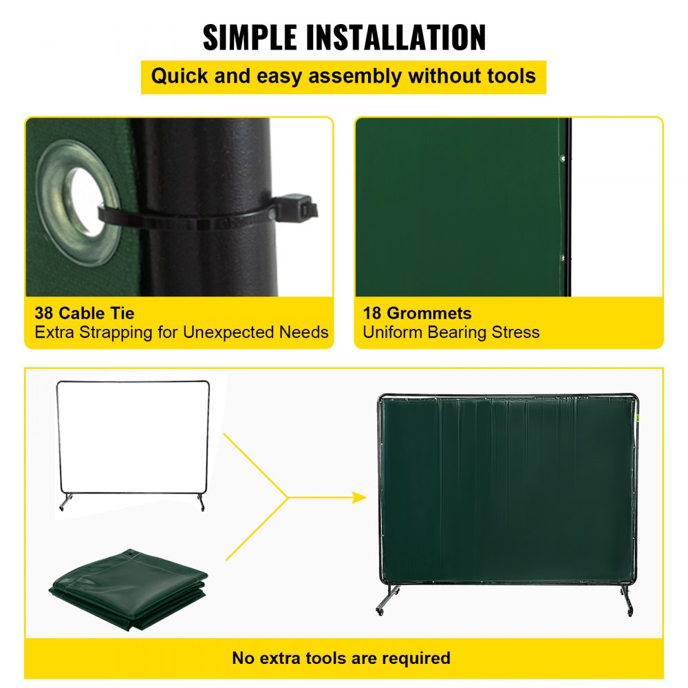 AMITOOLS Welding Screen with Frame 8' x 6', Welding Curtain with 4 Wheels, Welding Protection Screen Green Flame-Resistant Vinyl, Portable Light-Proof Professional