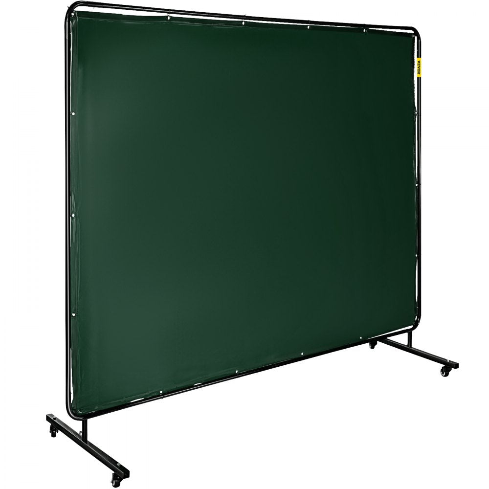 AMITOOLS Welding Screen with Frame 8' x 6', Welding Curtain with 4 Wheels, Welding Protection Screen Green Flame-Resistant Vinyl, Portable Light-Proof Professional