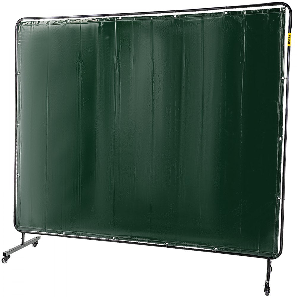 AMITOOLS Welding Screen with Frame 8' x 6', Welding Curtain with 4 Wheels, Welding Protection Screen Green Flame-Resistant Vinyl, Portable Light-Proof Professional