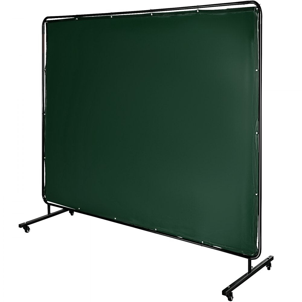 AMITOOLS Welding Screen with Frame 8' x 6', Welding Curtain with 4 Wheels, Welding Protection Screen Green Flame-Resistant Vinyl, Portable Light-Proof Professional