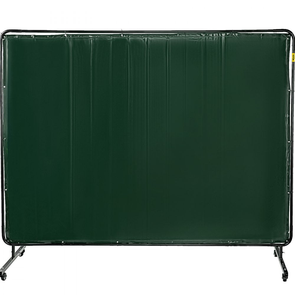 AMITOOLS Welding Screen with Frame 8' x 6', Welding Curtain with 4 Wheels, Welding Protection Screen Green Flame-Resistant Vinyl, Portable Light-Proof Professional