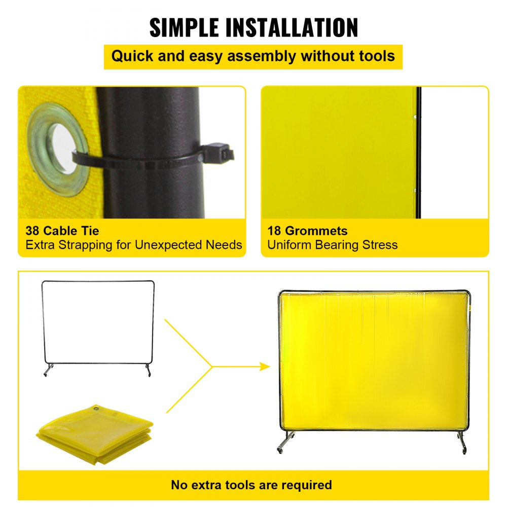 AMITOOLS Welding Screen with Frame 8' x 6', Welding Curtain with 4 Wheels, Welding Protection Screen Yellow Flame-Resistant Vinyl, Portable Light-Proof Professional