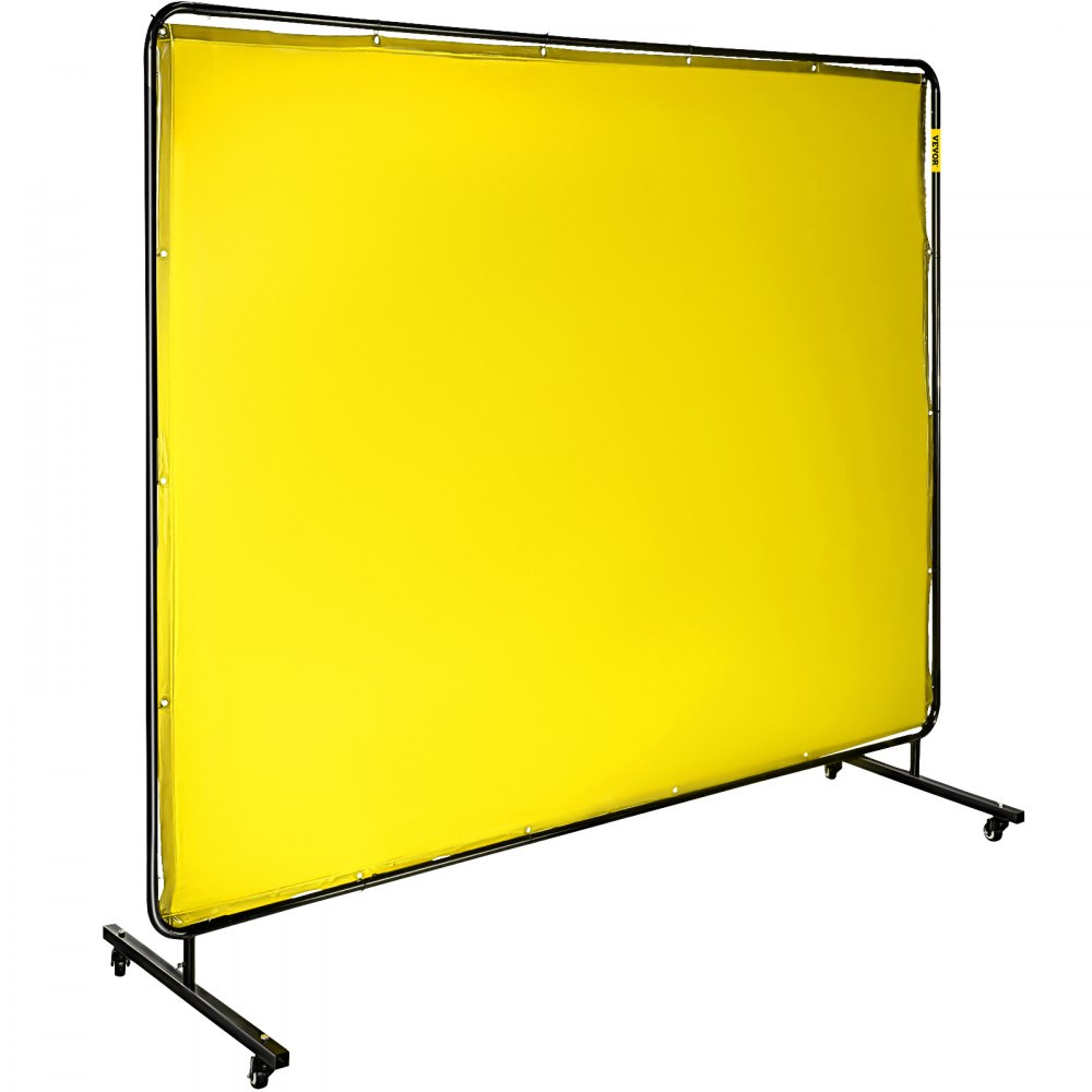 AMITOOLS Welding Screen with Frame 8' x 6', Welding Curtain with 4 Wheels, Welding Protection Screen Yellow Flame-Resistant Vinyl, Portable Light-Proof Professional