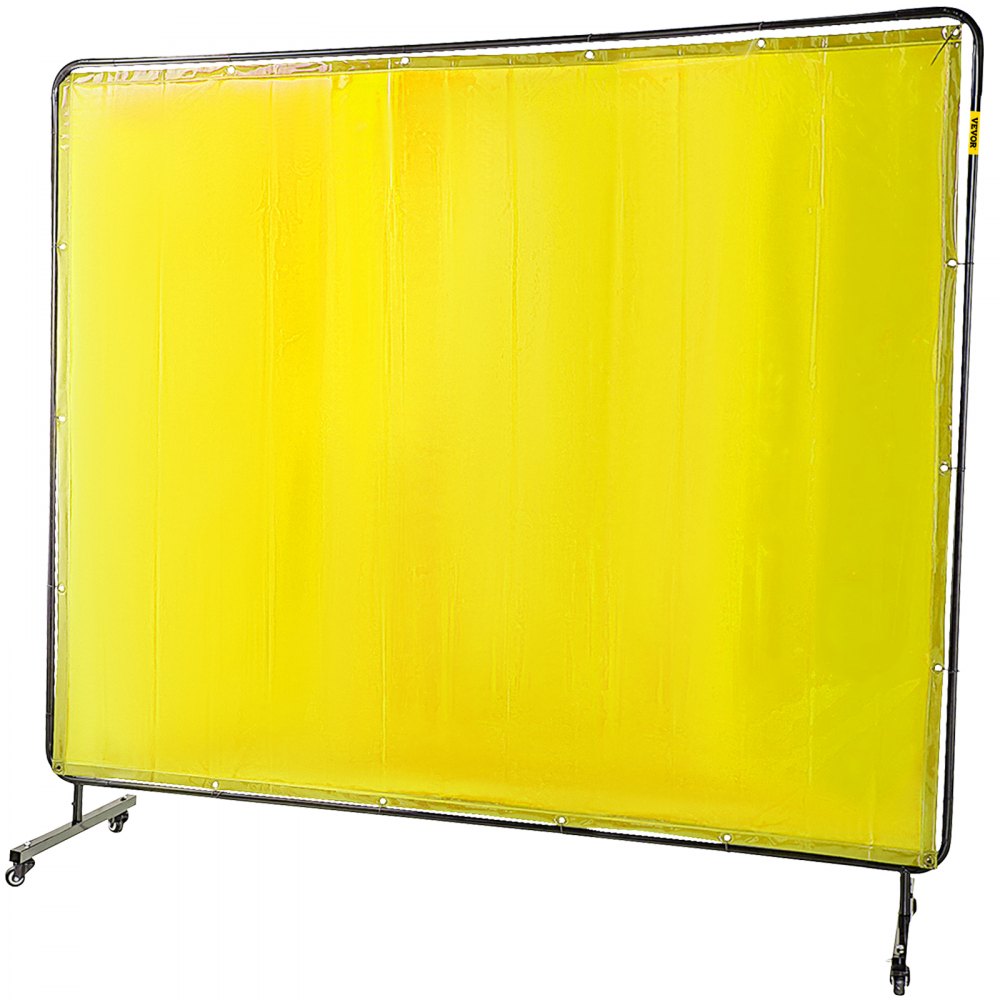 AMITOOLS Welding Screen with Frame 8' x 6', Welding Curtain with 4 Wheels, Welding Protection Screen Yellow Flame-Resistant Vinyl, Portable Light-Proof Professional