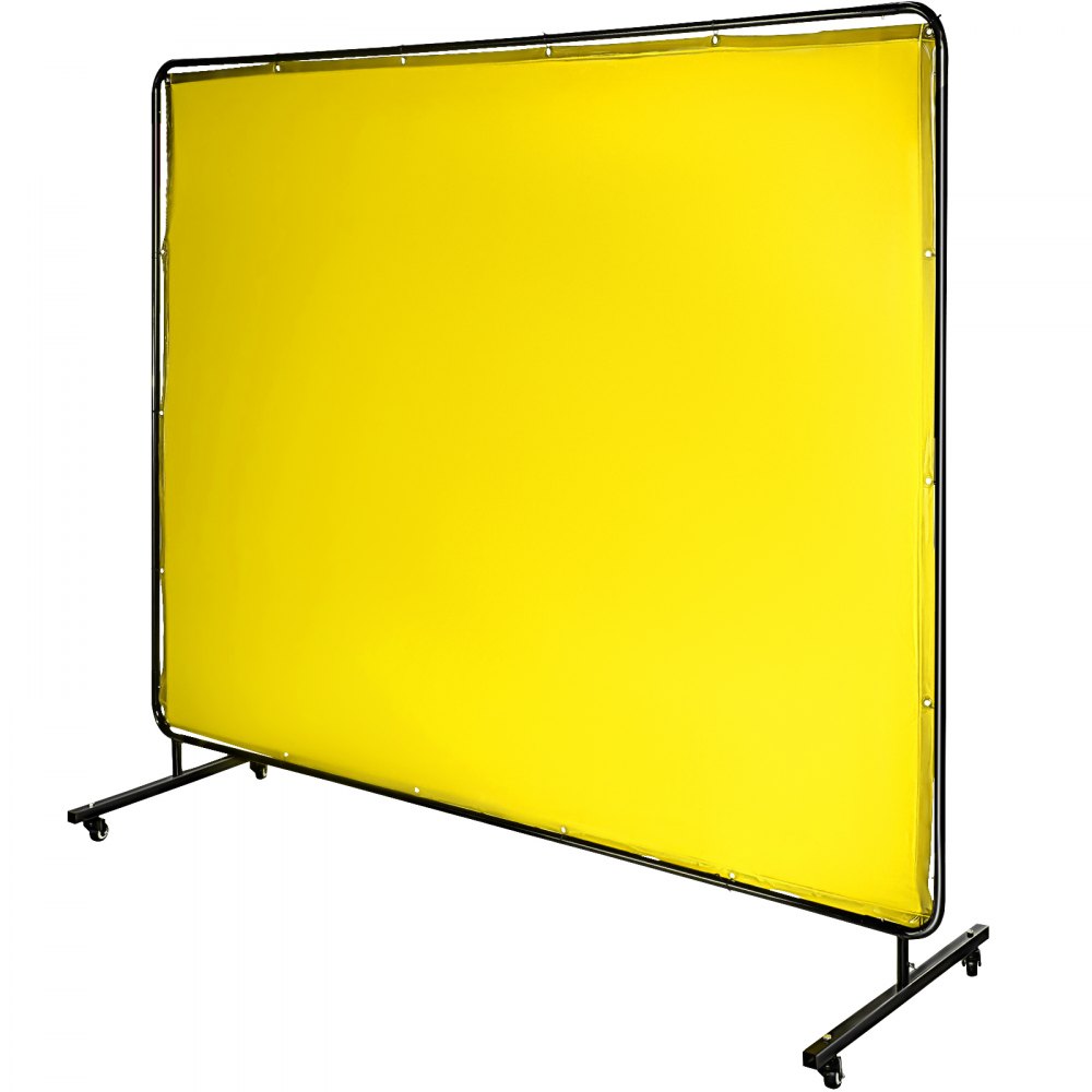 AMITOOLS Welding Screen with Frame 8' x 6', Welding Curtain with 4 Wheels, Welding Protection Screen Yellow Flame-Resistant Vinyl, Portable Light-Proof Professional