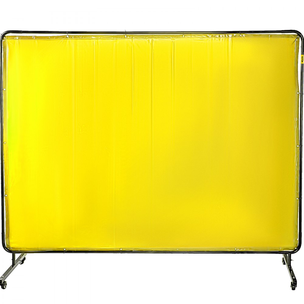 AMITOOLS Welding Screen with Frame 8' x 6', Welding Curtain with 4 Wheels, Welding Protection Screen Yellow Flame-Resistant Vinyl, Portable Light-Proof Professional