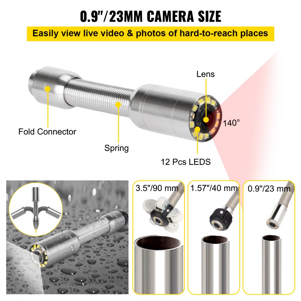 AMITOOLS Sewer Camera, 328ft/100m Cable, Waterproof IP68 Sewer Video Inspection Equipment, Drain Camera with 16 GB SD Card, DVR Function, 720P 9