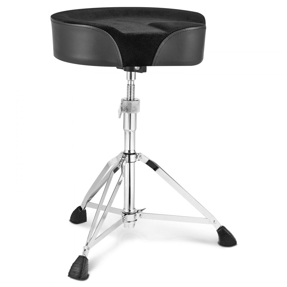 AMITOOLS Saddle Drum Throne, 22-27.8 in / 560-705 mm Height Adjustable, Padded Drum Stool Seat with Anti-Slip Feet 5A Drumsticks 500 lbs / 227 kg Max Weight Capacity, 360° Swivel Drum Chair for Drummers