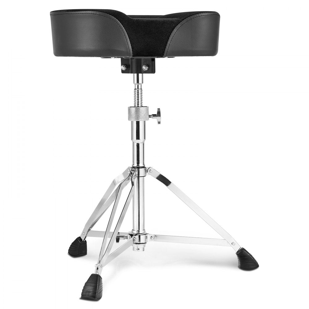 AMITOOLS Saddle Drum Throne, 22-27.8 in / 560-705 mm Height Adjustable, Padded Drum Stool Seat with Anti-Slip Feet 5A Drumsticks 500 lbs / 227 kg Max Weight Capacity, 360° Swivel Drum Chair for Drummers