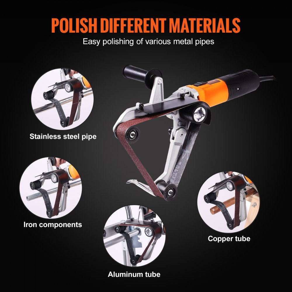 AMITOOLS Pipe Tube Polisher Sander, 1000W Pipe Belt Sander with 6 Variable Speeds 1100-3200rpm, Professional Belt Sander Grinding Machine with 3PCS Sanding Belts for Burnishing Finishing Rust Removal