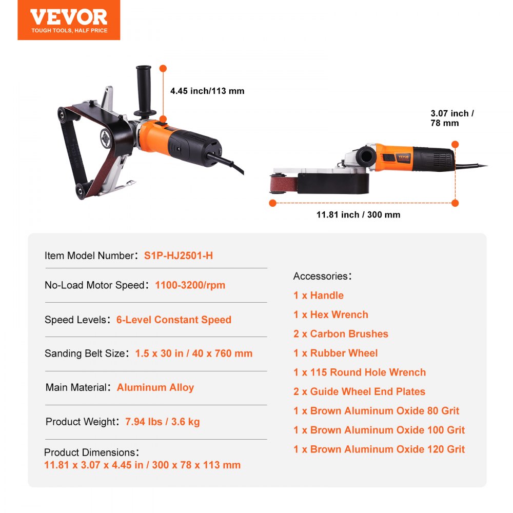 AMITOOLS Pipe Tube Polisher Sander, 1000W Pipe Belt Sander with 6 Variable Speeds 1100-3200rpm, Professional Belt Sander Grinding Machine with 3PCS Sanding Belts for Burnishing Finishing Rust Removal