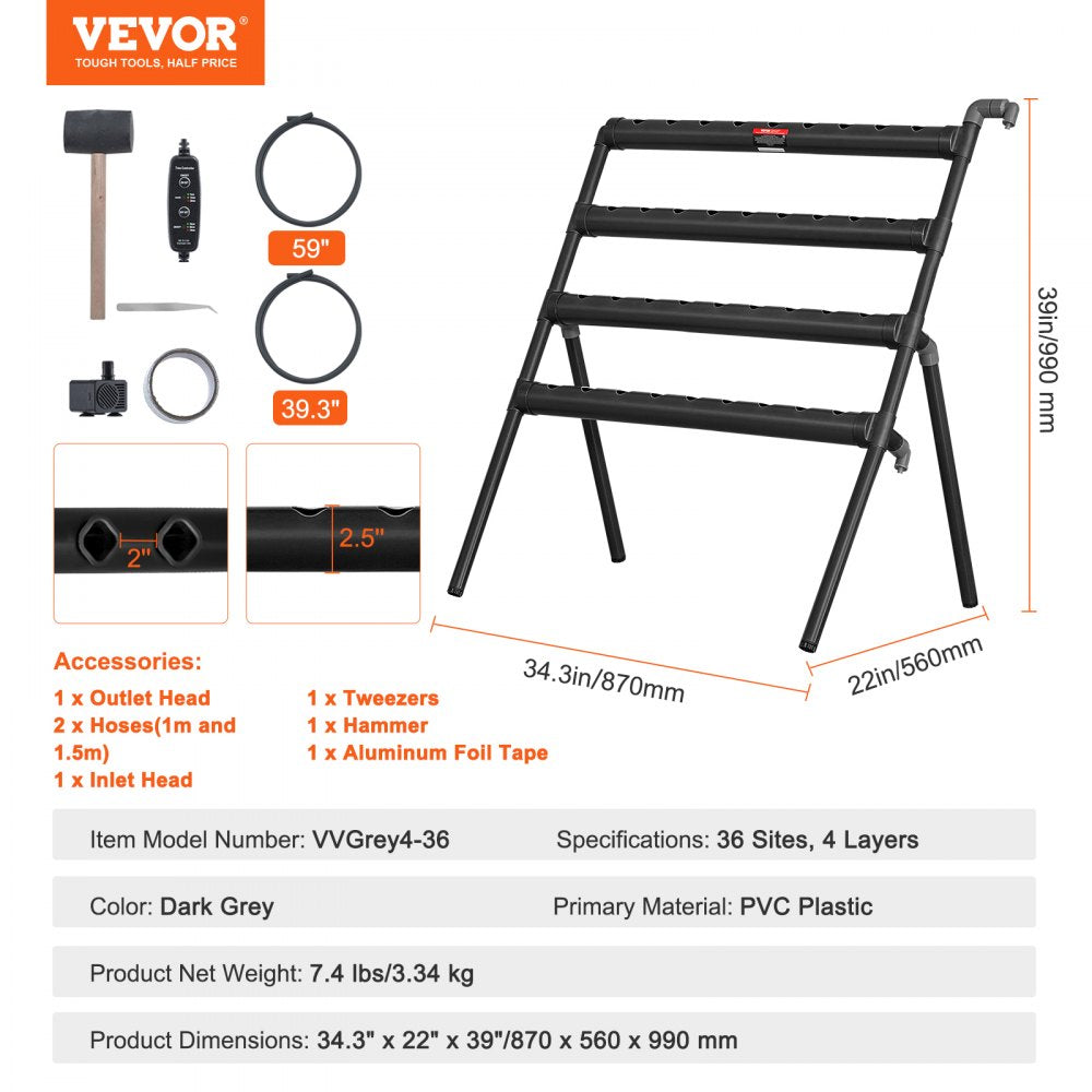 AMITOOLS Hydroponics Growing System 36 Sites 4-Layer Hydroponic Grow Kit PVC Pipes