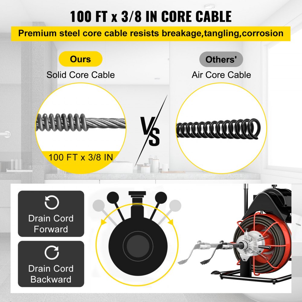 AMITOOLS 100FT x 3/8Inch Drain Cleaner Machine Auto Feed fit 1