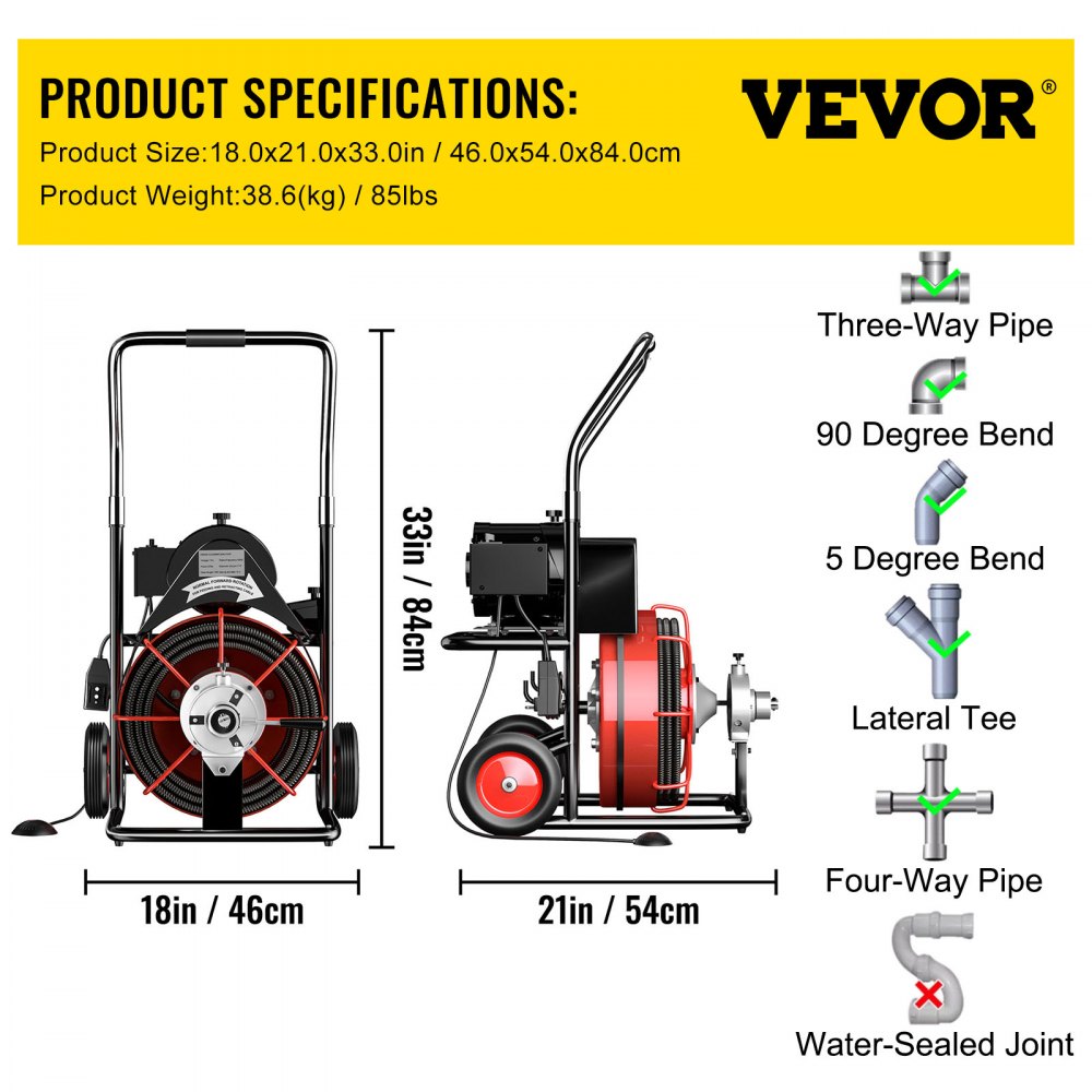 AMITOOLS 100FT x 3/8Inch Drain Cleaner Machine Auto Feed fit 1