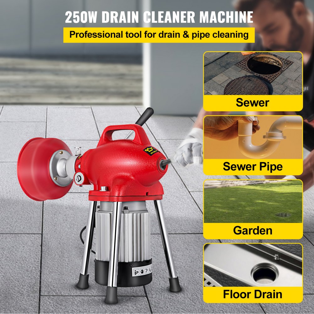 AMITOOLS250W Electric Drain Cleaner Auger Pipe Cleaning Machine w/ Cutter