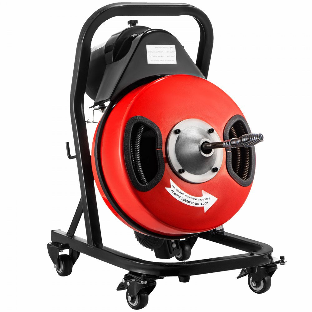 AMITOOLS Electric Drain Auger 50FTx1/2Inch,250W Drain Cleaner Machine,Sewer Snake Machine,Fit 2''- 4''/51mm-102mm Pipes, w/4 Wheels, Cutters,Foot Switch, for Drain Cleaners Plumbers