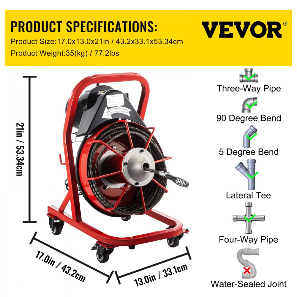 AMITOOLS Electric Drain Auger, 75' x 3/8