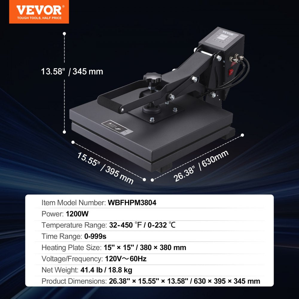 AMITOOLS Heat Press 15 x 15 - Heat Press Machine for T-shirts, Fast Heating, High Pressure for Digital Industrial-Quality Sublimation Printer for Heat Transfer Vinyl, 15