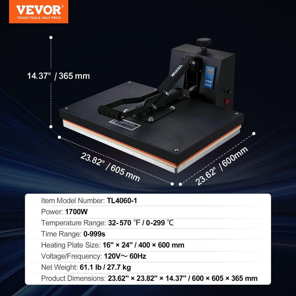 AMITOOLS Heat Press 16x24, 1700W Power Heat Press Machine, Fast Heating, High Pressure Heat Press Machine for T-Shirt, Digital Industrial Sublimation Printer for Heat Transfer Vinyl, Easy to Use, Black