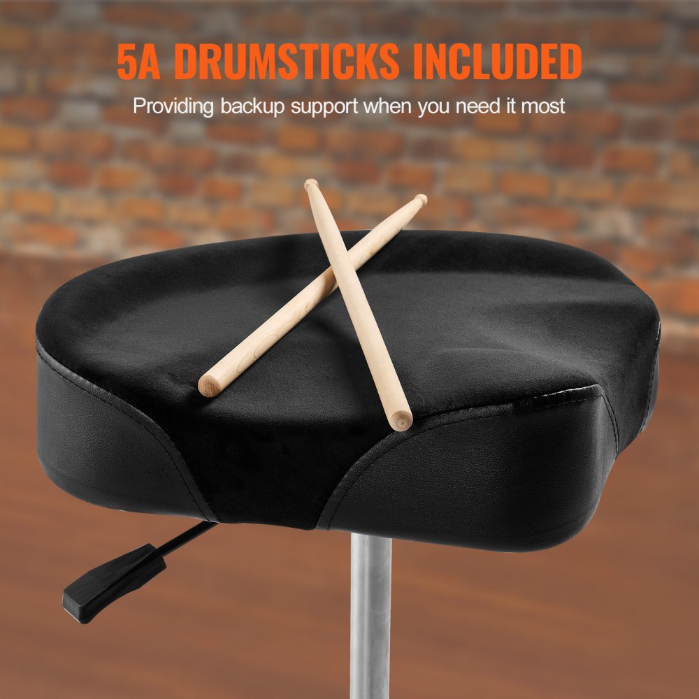 AMITOOLS Hydraulic Saddle Drum Throne, 19.3-25.2 in / 490-640 mm Height Adjustable, Padded Drum Stool Seat with Anti-Slip Feet Drumsticks 500 lbs / 227 kg Max Weight Capacity, 360° Swivel for Drummers