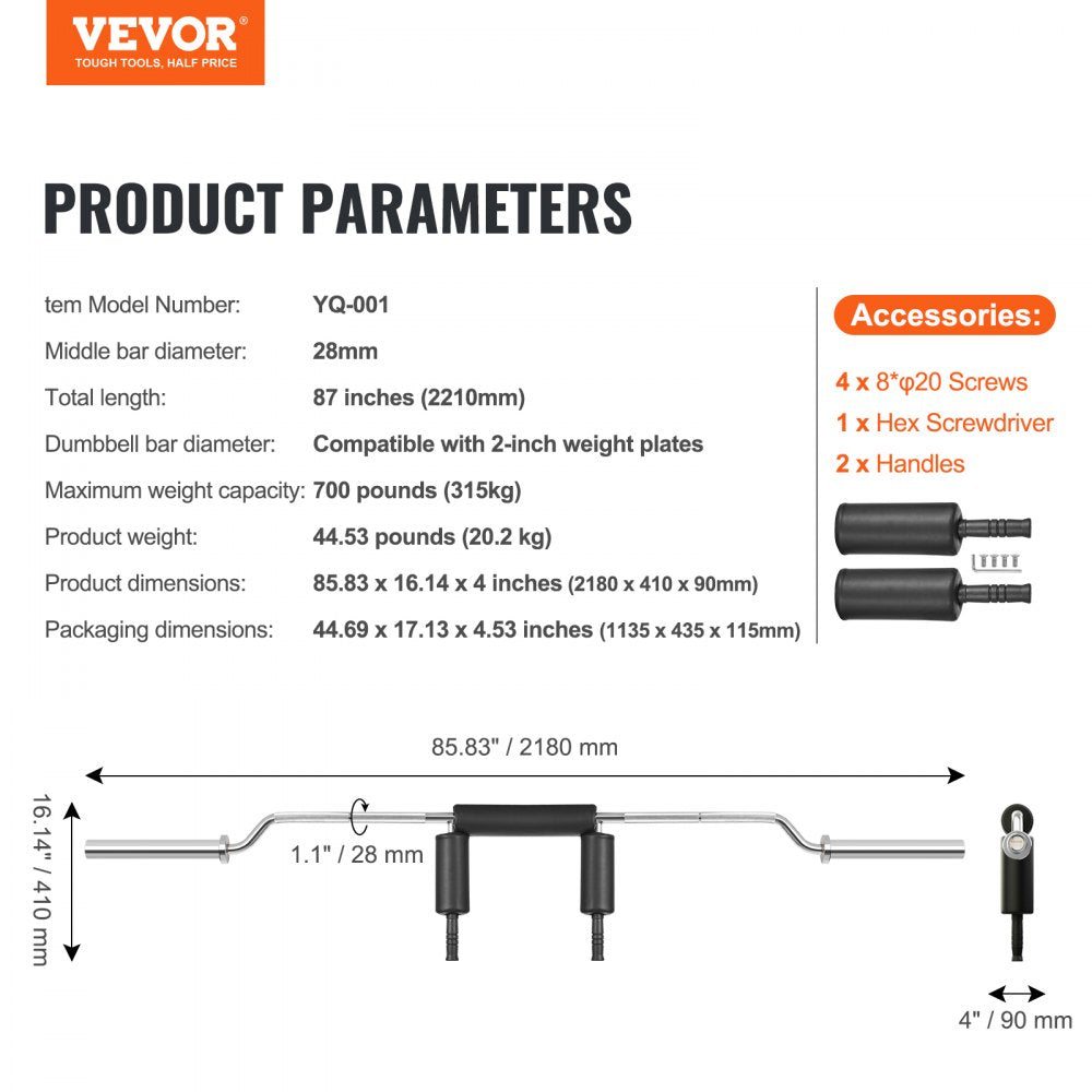 AMITOOLS Safety Squat Bar, 700 LBS Fitness Squat Olympic Bar, Safety Squat Bar Attachment with Shoulder and Arm Pads, 28mm Diameter Weight Bar, Ideal for Front Squats, Lunges, Rehab, Physical Therapy