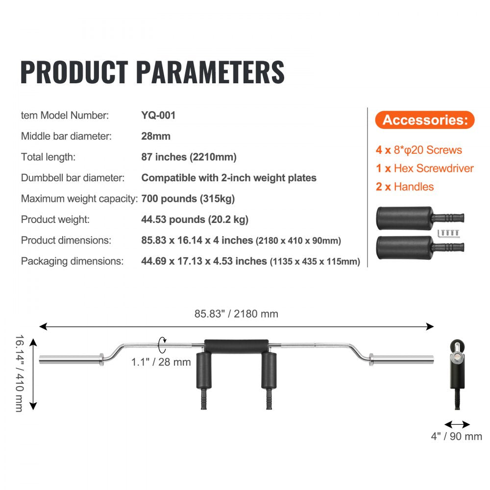 AMITOOLS Safety Squat Bar, 700 LBS Fitness Squat Olympic Bar, Safety Squat Bar Attachment with Shoulder and Arm Pads, 28mm Diameter Weight Bar, Ideal for Front Squats, Lunges, Rehab, Physical Therapy