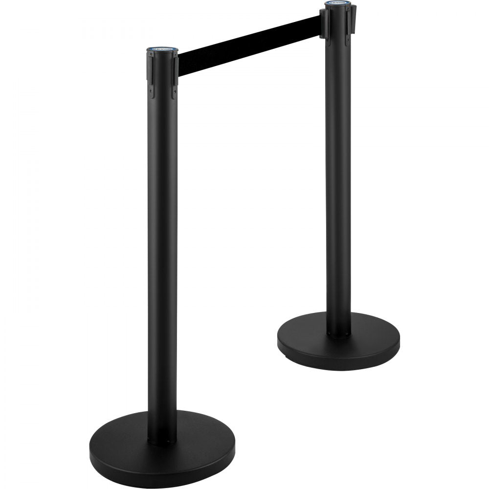 AMITOOLS 6 PCS Black Stanchion Posts Stainless Steel Stanchion Queue Post Black Belt Retractable 36In for Both Indoor and Outdoor use.