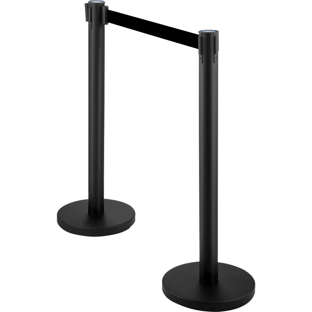 AMITOOLS 6 PCS Black Stanchion Posts Stainless Steel Stanchion Queue Post Black Belt Retractable 36In for Both Indoor and Outdoor use.